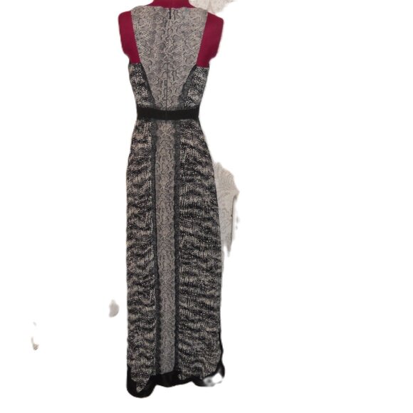 BCBG Maxazria 2 Black/White Sleeveless Maxi Dress Hi Low Mixed Patterns - Picture 5 of 8